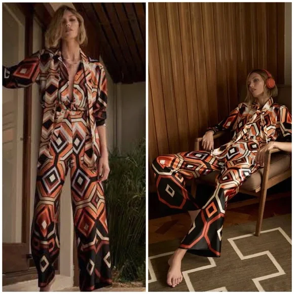 Zara Pants Jumpsuits Zara Geometric Print Jumpsuit Poshmark